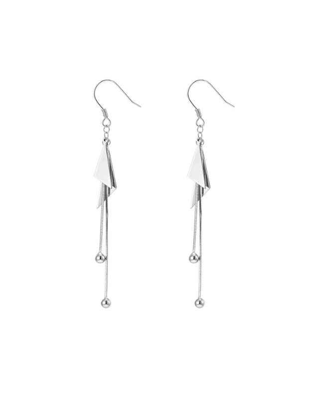 Women 925 Silver Tassel Ball Triangle Geometric Dangle Drop Hook Earrings J1