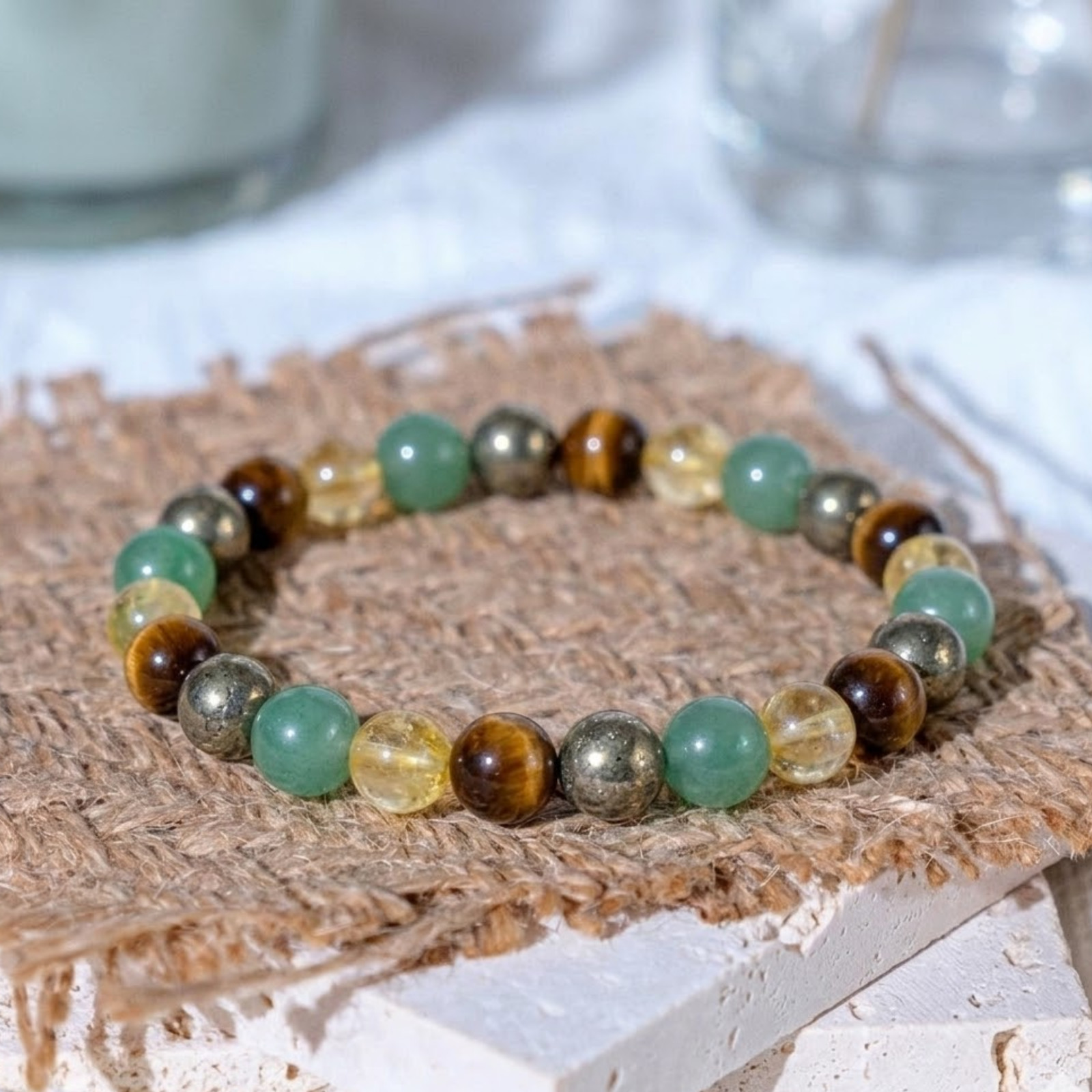 Abundance Bracelet Pyrite Citrine Green Aventurine Tiger Eye Crystal Bracelet