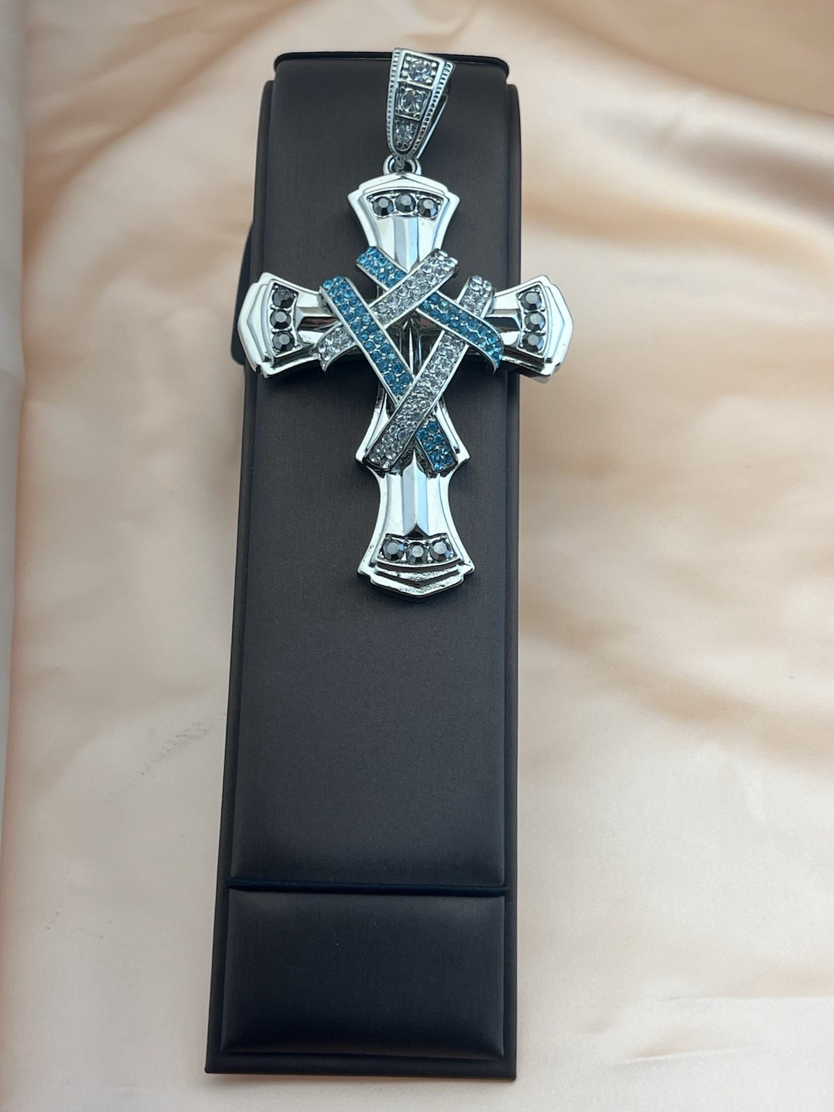 Stainless Steel, Blue, Black Clear Cz Cross Pendant Iced Out Christian Charm 8