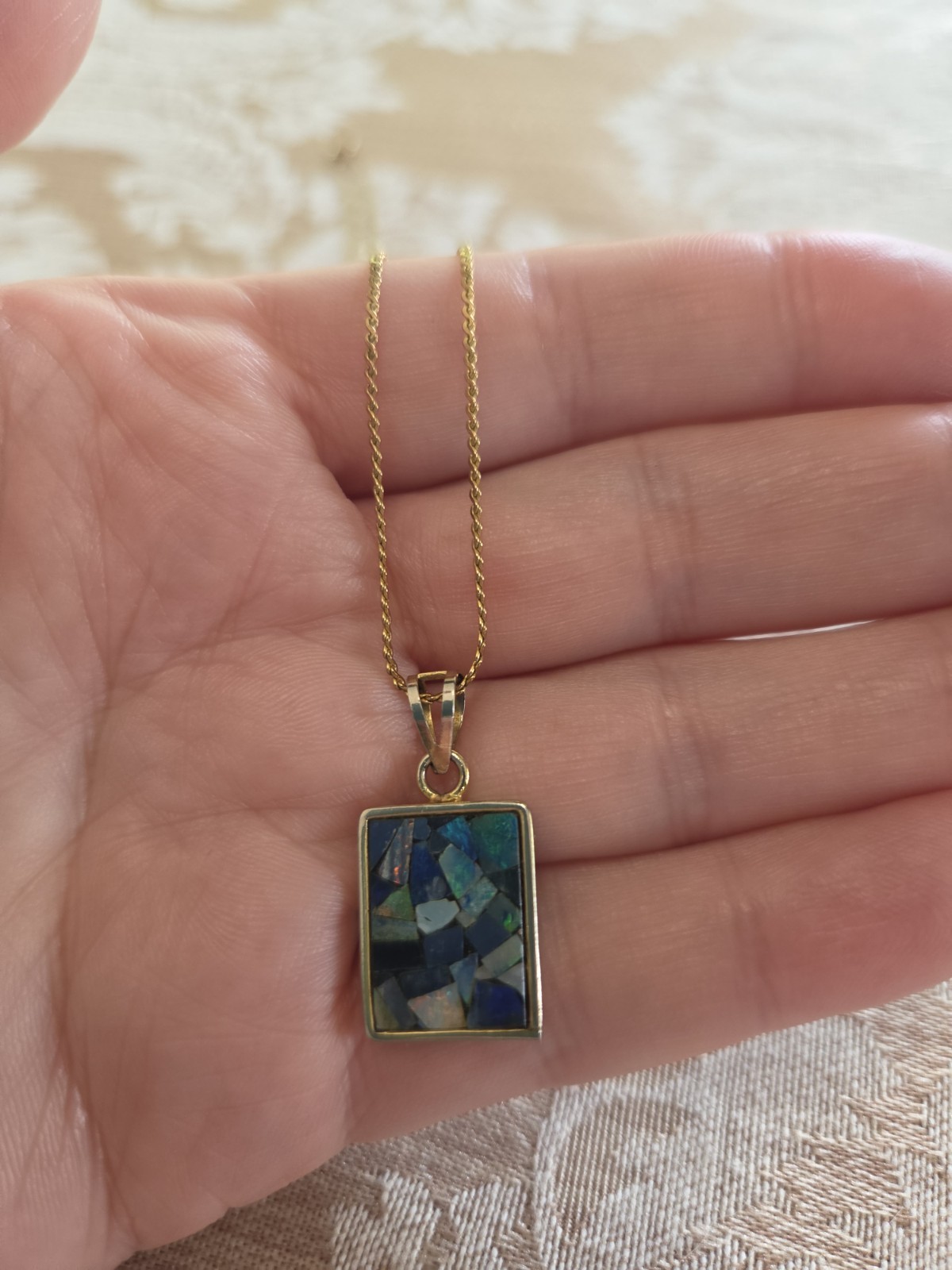 1/20 GF 14K FED Gold Fill Serpentine S Link Chain Necklace 18.25″ Mosaic Pendant