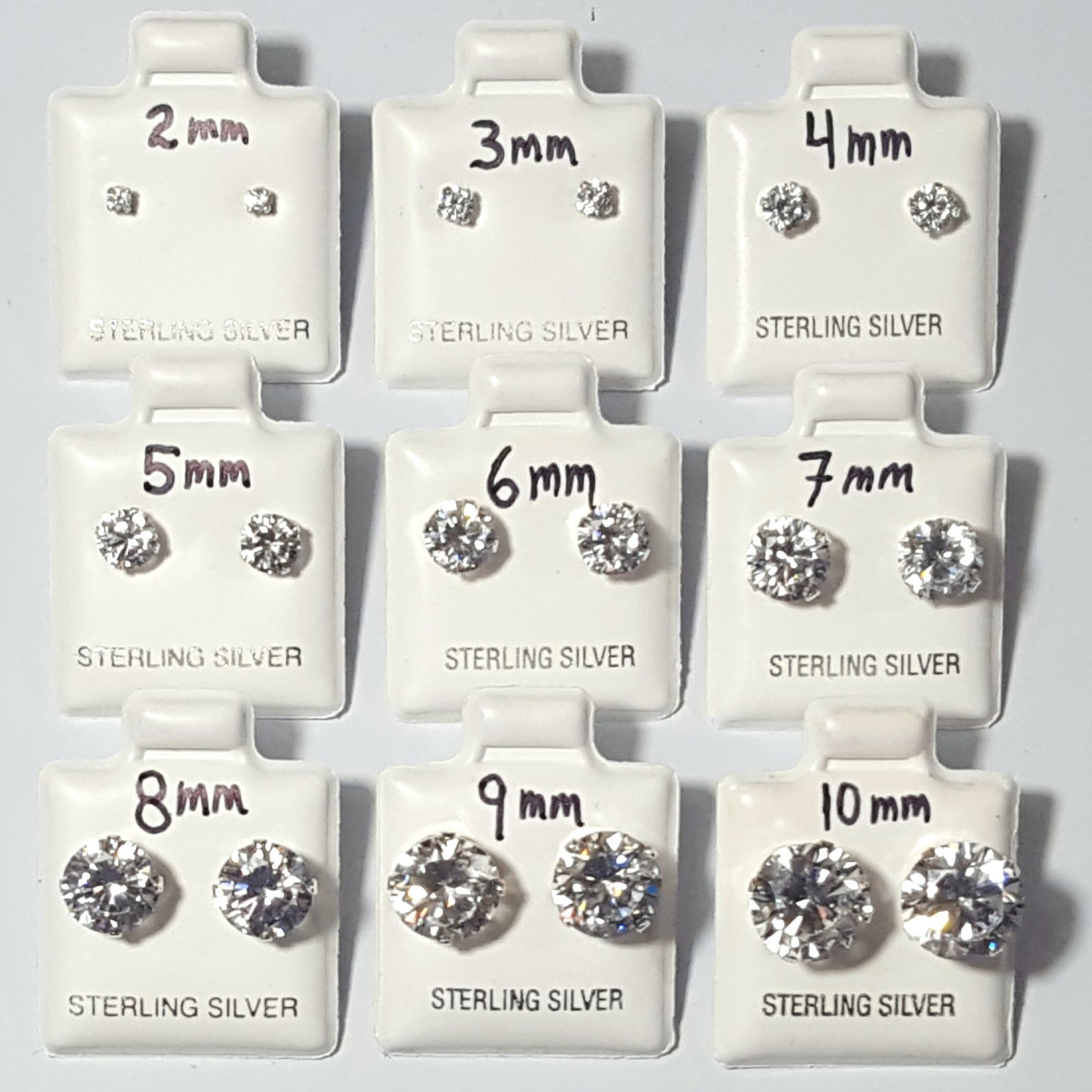 925 Sterling Silver Round Cut Clear Cubic Zirconia Stud Earrings Assorted Sizes