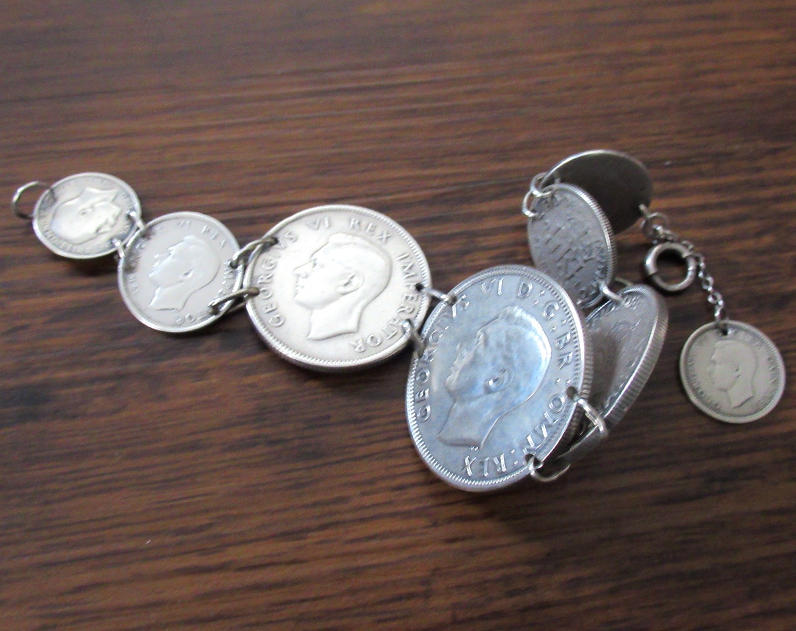 Vintage Great Britain South Africa Columbia Silver Coin Bracelet Half Crown