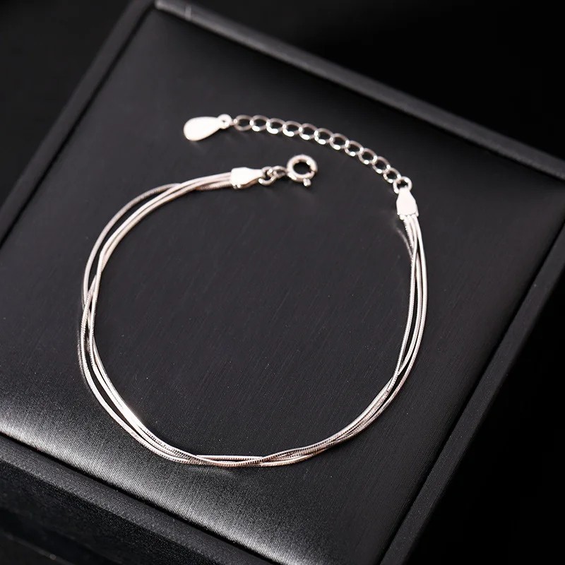 Women’s 925 Sterling Silver Multilayer Snake Chain Foot Ankle Bracelet New USA