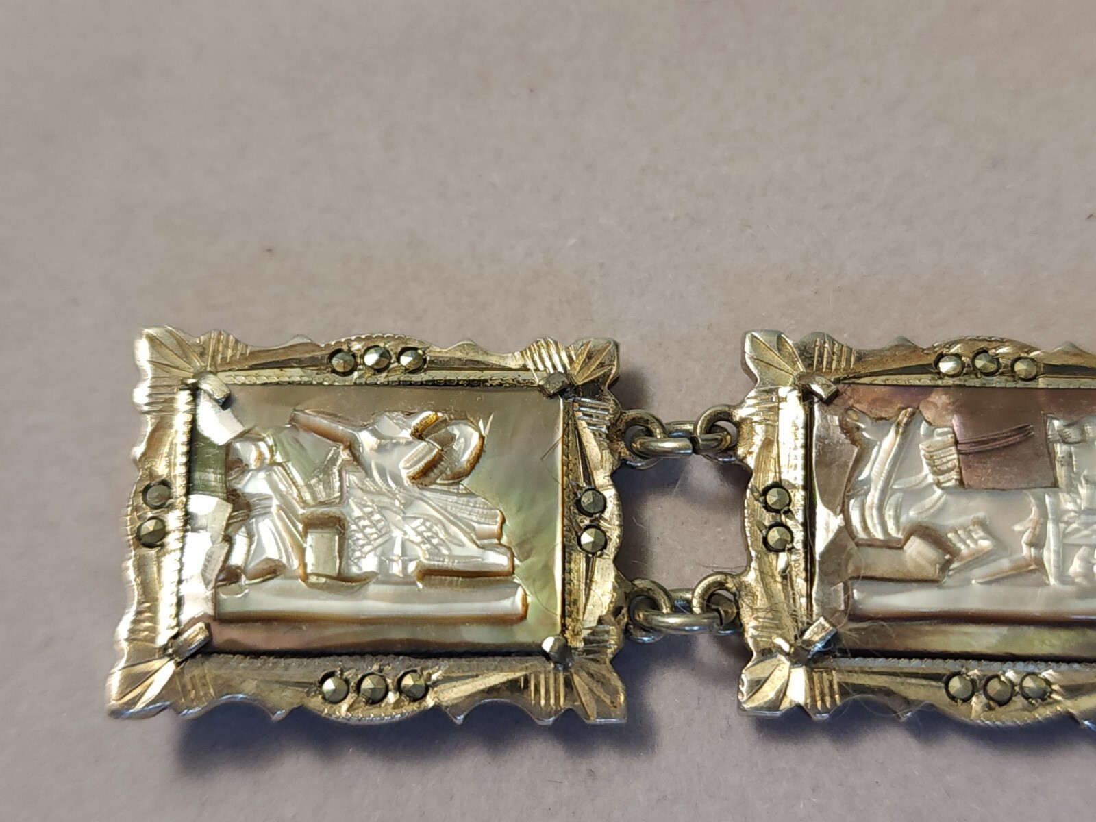 Vtg 30s 800 Silver Italy hand-Carved Cameo Bracelet 7 Greek Gods Days Week