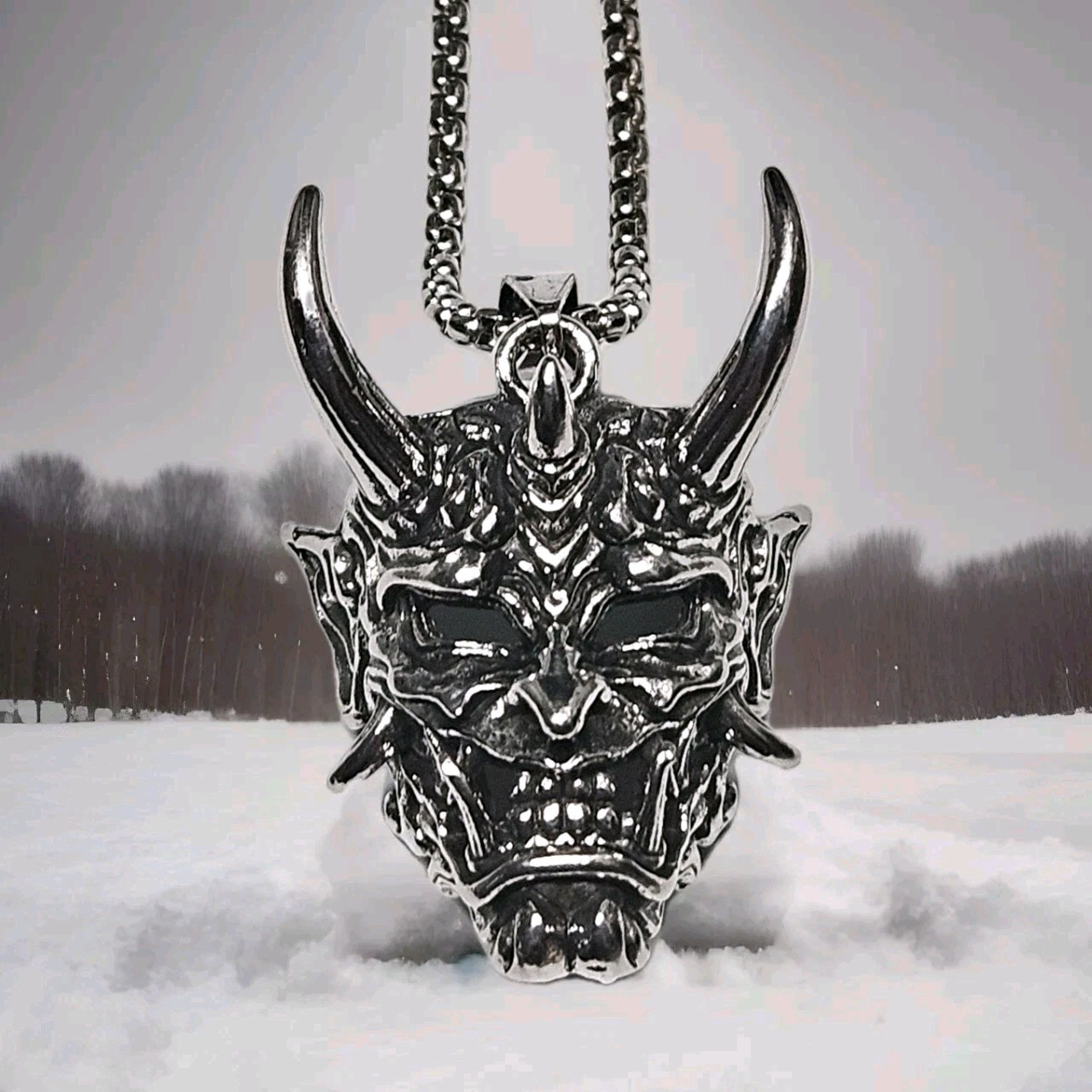 Men’s Stainless Steel Evil Demon Skull Pendant Box Chain Punk Necklace 5-1