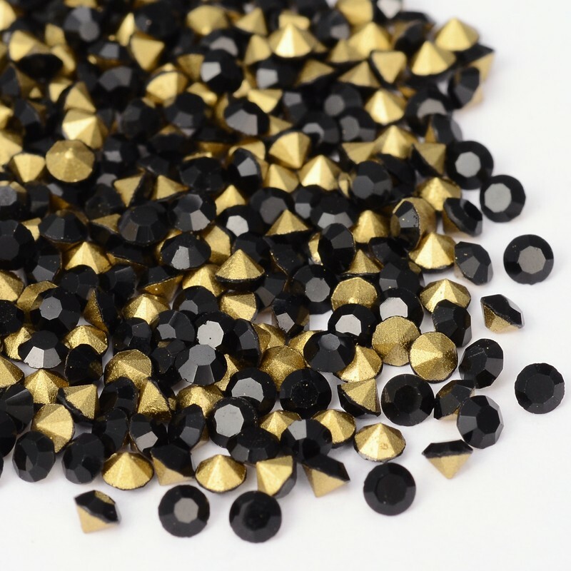 50 Pointed Back Rhinestones Diamond Faceted 5mm Black Machine Cut Foil Back