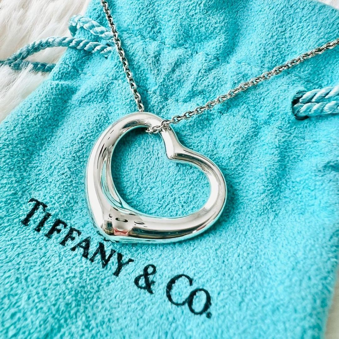 Tiffany & Co Open Heart Sterling Silver Elsa Peretti Necklace Pendant W/Pouch