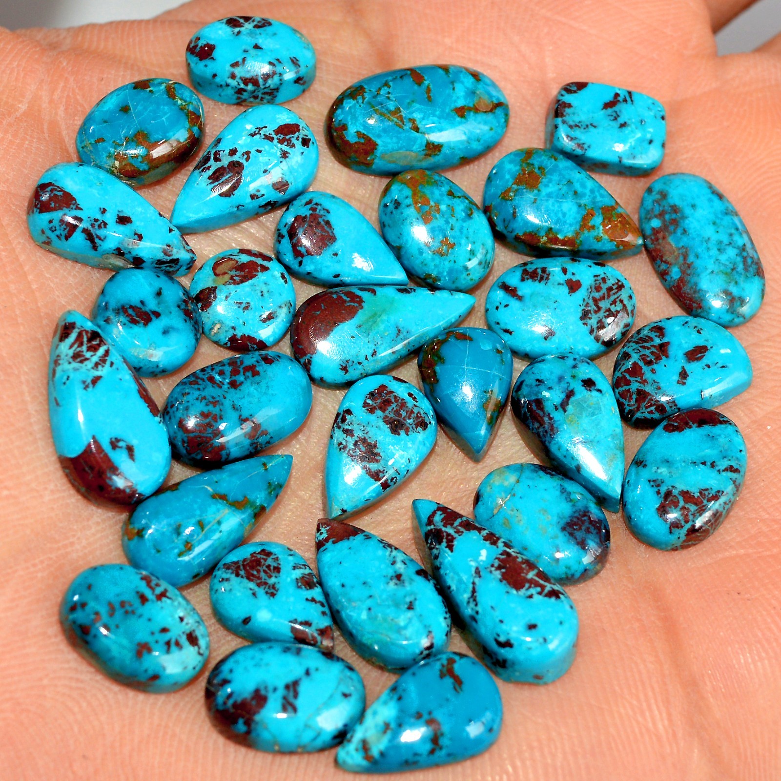 28 Pcs 83 Cts Natural Chrysocolla Cabochon Loose Gemstone Lot 15×5 7x7mm #17743