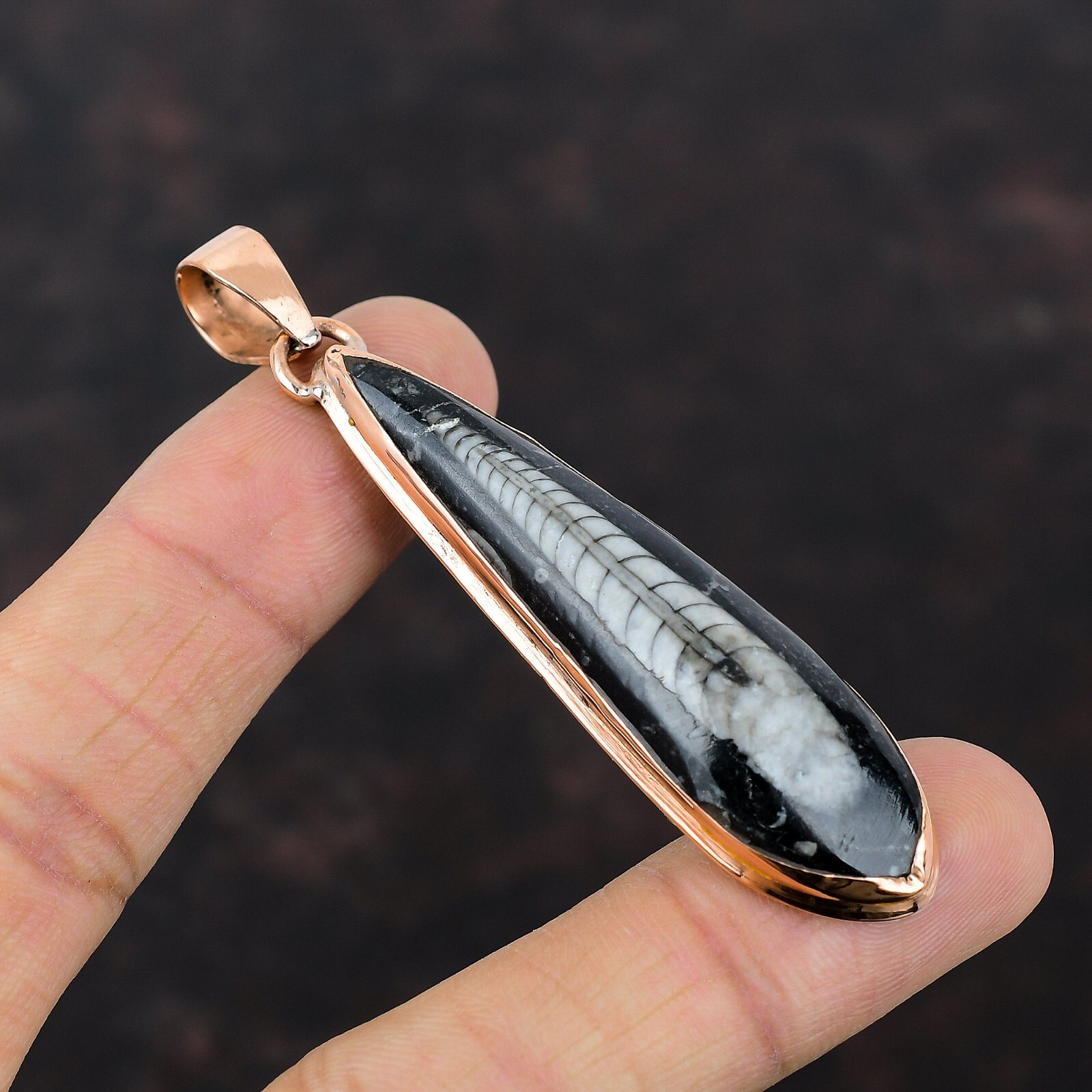 Orthoceras Fossil Pendant Copper Pendant Handmade Gemstone Jewelry Gift For Him