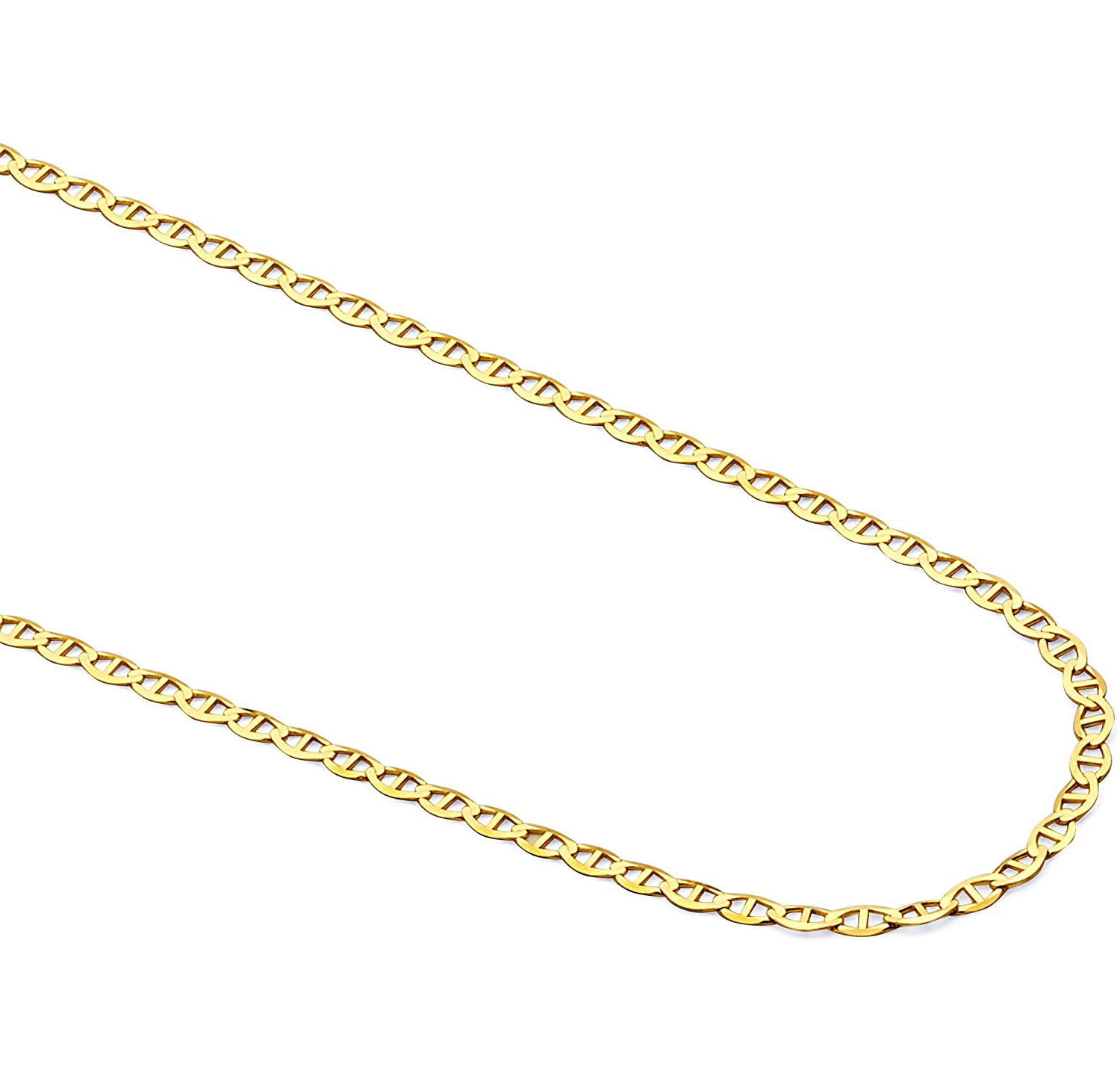 14K Yellow Gold Hip Hop Necklace Mariner Chain Mens Womens 1.4 MM Size 16″ 24″