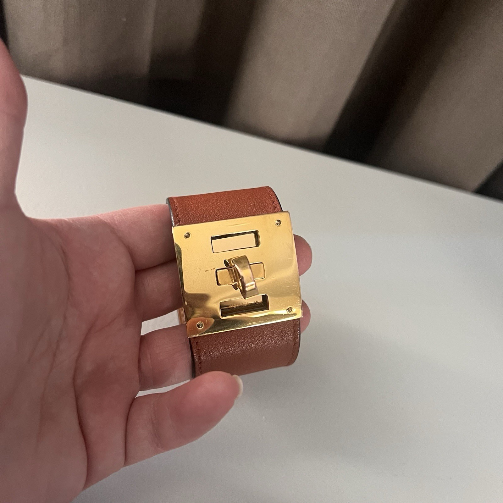 Hermes Saddle Brown Leather Kelly Cuff Bracelet – Guaranteed Authentic