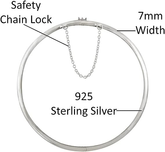 925 Sterling Silver 7MM Plain Solid Bangle Bracelet For Women 8″ Inch Bangle