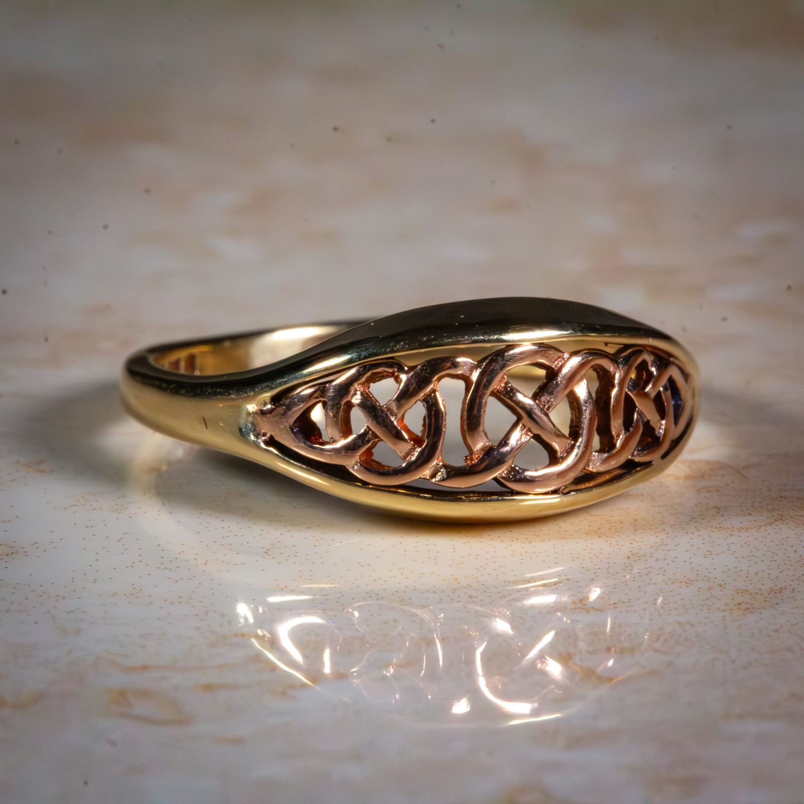 9Carat Yellow & Rose Gold Celtic Ring (Size O) 7.5mm Widest