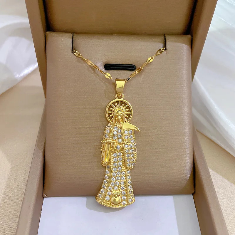 1 Piece of Hip-hop Fashion Death Clavicle Titanium Steel Chain Pendant Necklace,