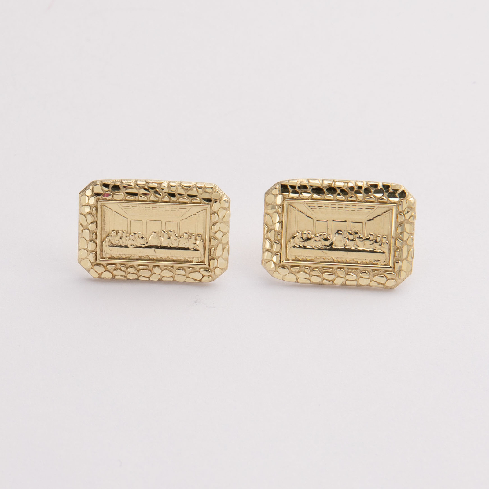 Solid 10K 1/2″ Diamond-Cut Last Supper Nugget Stud Earrings Yellow Gold All Size