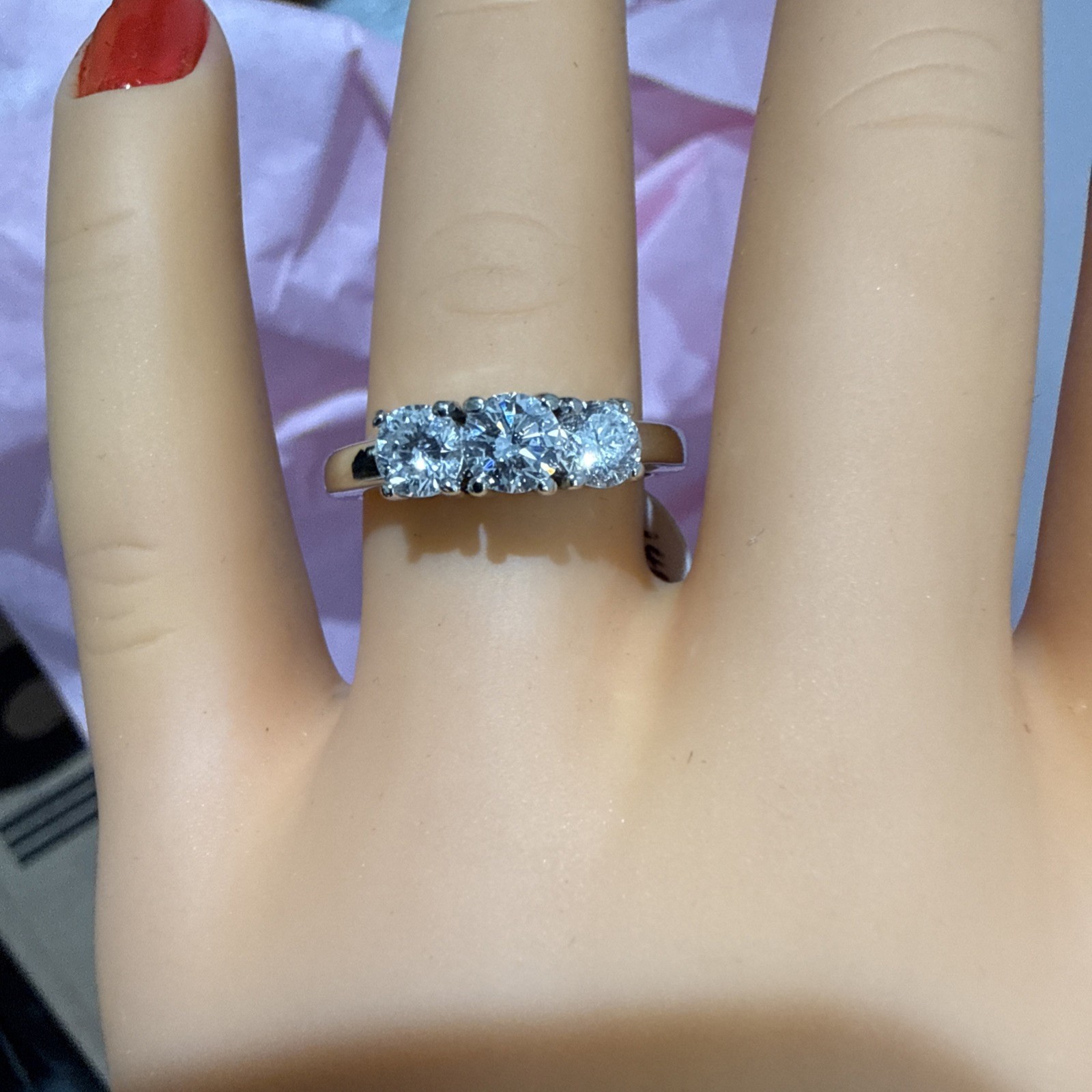 Bankruptcy Sale 80%Off 3 Stone Natural Large Quality Diamond 14K White Gold Ring