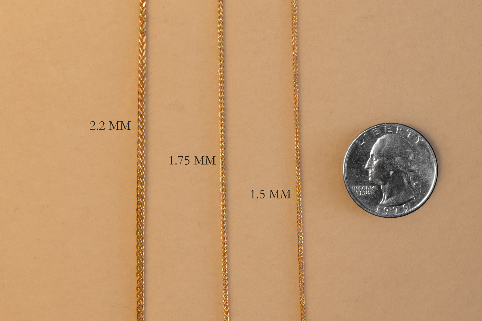 14K Solid Yellow Gold 1.75 mm Square Wheat Chain Necklace 16”,18”,20”,22”,24”