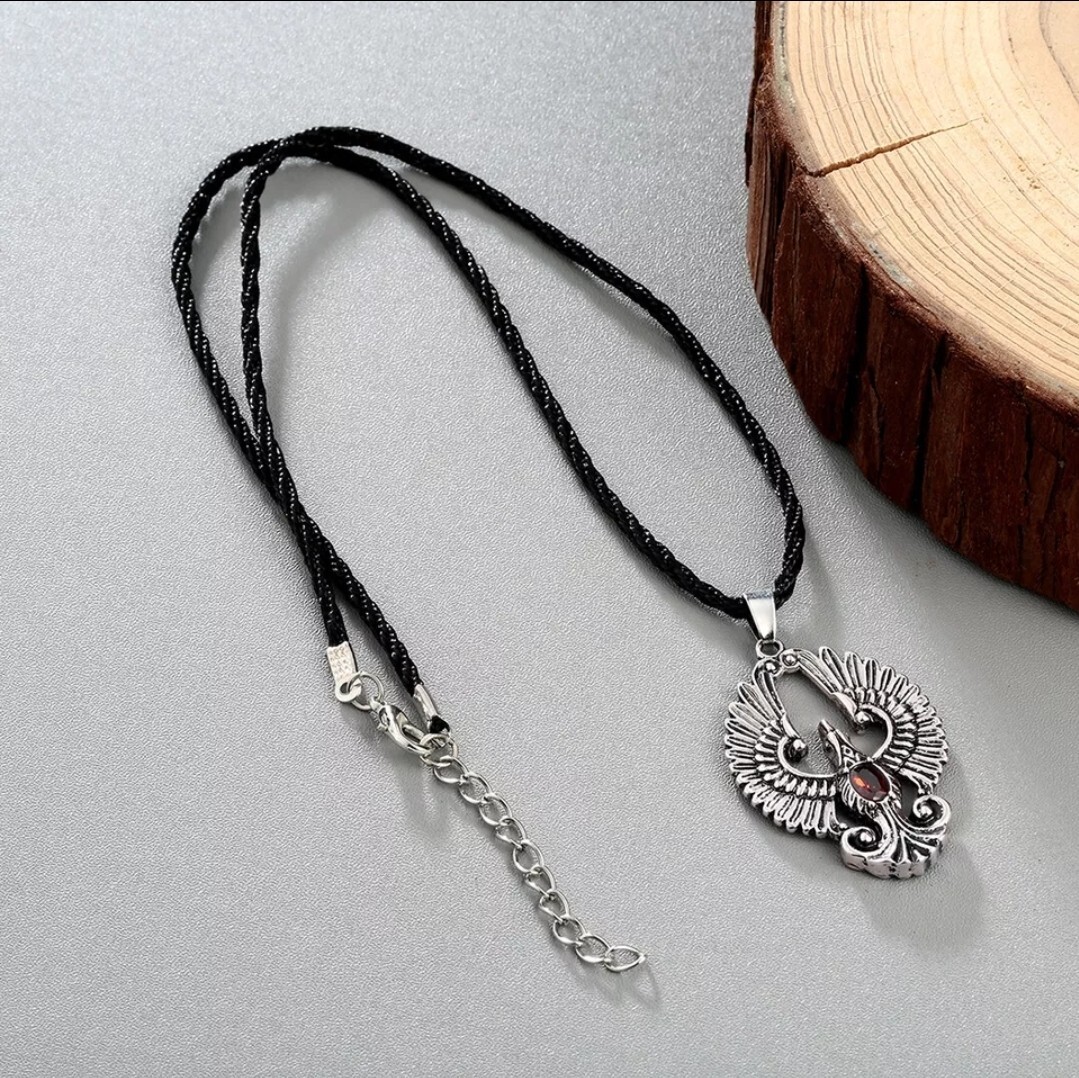Mens Slavic Viking Phoenix Fire Bird Antique Silver Color Pendant Necklace 28-2