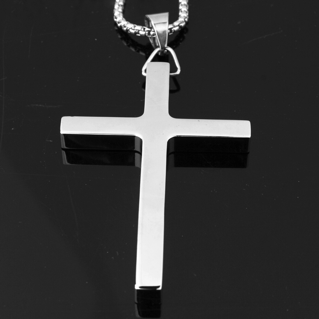 New Gift Unisex’s Men’s Silver Stainless Steel Big Cross Pendant Chain Necklace