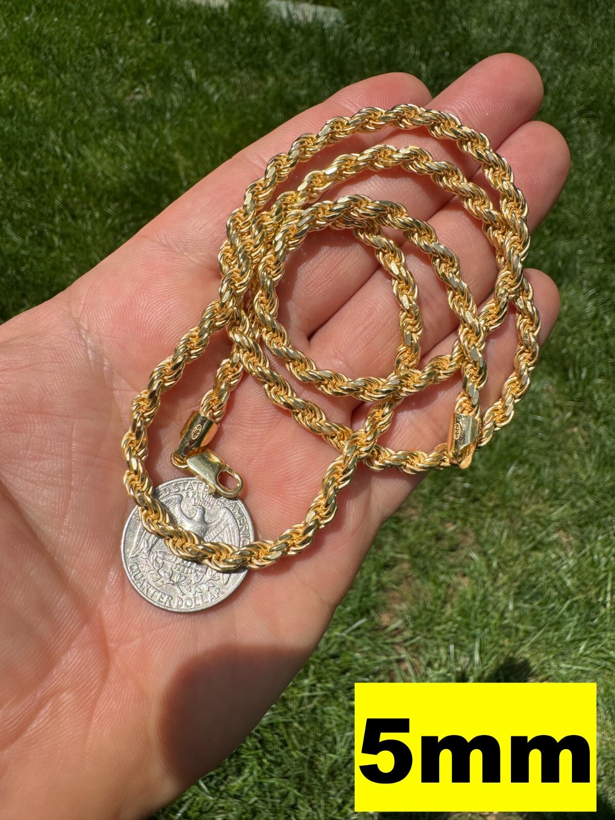 Men’s Women’s Real 14k Gold Plated Solid 925 Sterling Silver Rope Chain 1.5-5mm