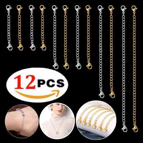 12 Pcs Extender Safety Chain Extender Necklace Bracelet Lobster Lock 2″ 3″ 4″ 6″