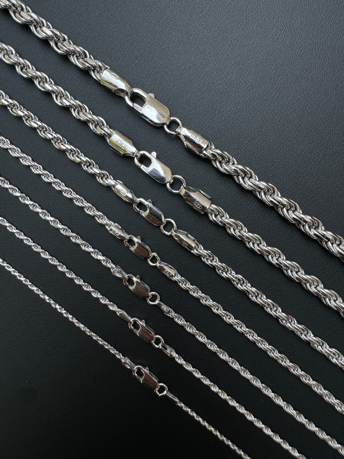 Real Solid 925 Silver W. Rhodium Finish Rope Chain 1.5-6mm Necklace Mens Ladies