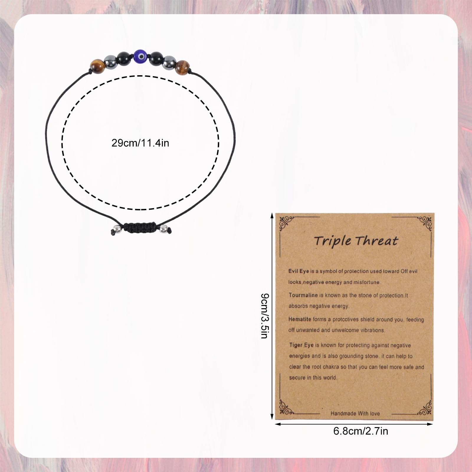 Evil Eye Bracelet, Adjustable Triple Threat Protection Bracelet Natural Stone Go
