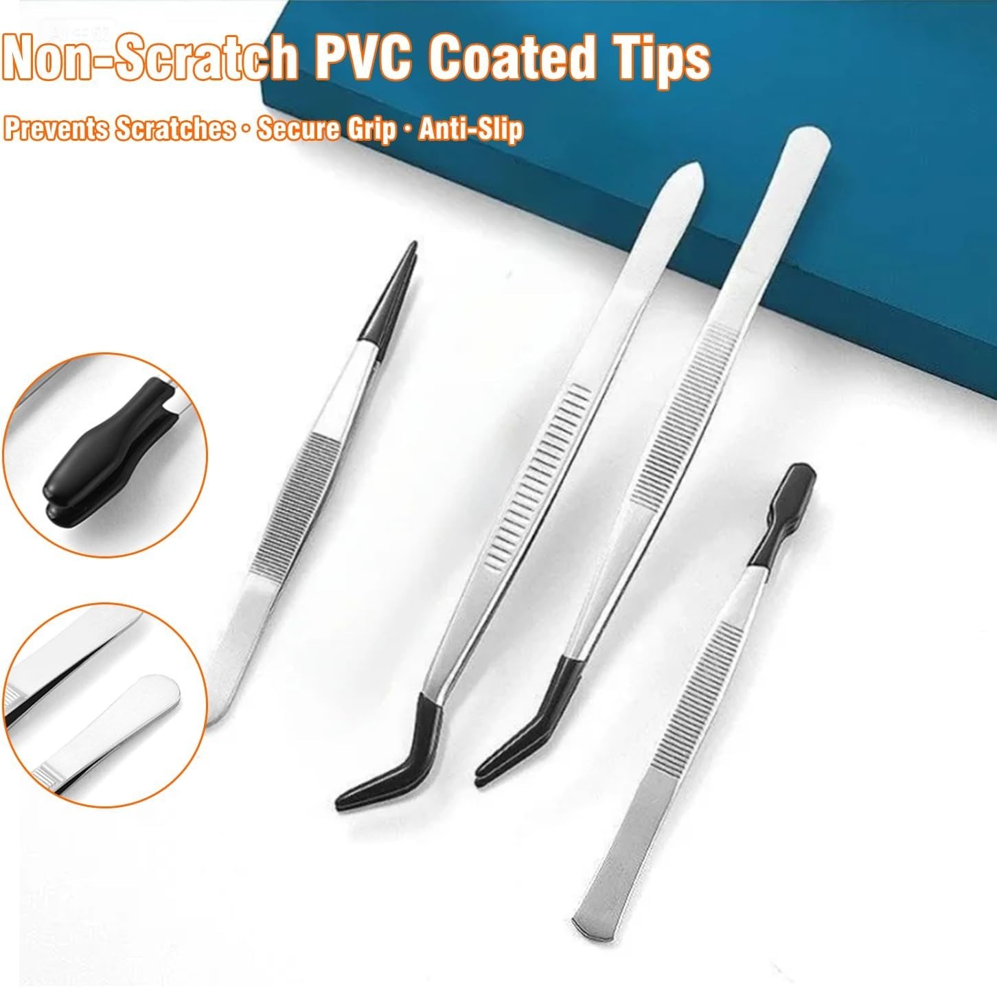 4 Pcs Rubber Tip Tweezers Stainless Steel Precision Tweezers for Crafts Jewelry