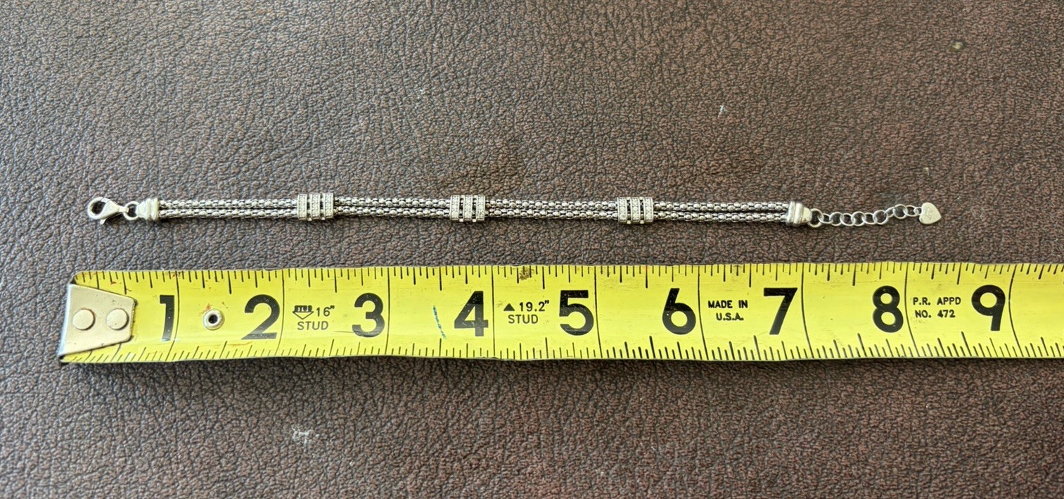 925 Sterling Silver Vintage Double Strand Popcorn Link Bracelet
