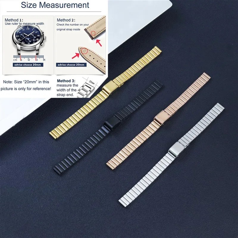 10 12 14 16 18 20mm Piece Bracelet Stainless Steel Strap Fold Buckle Watch Band