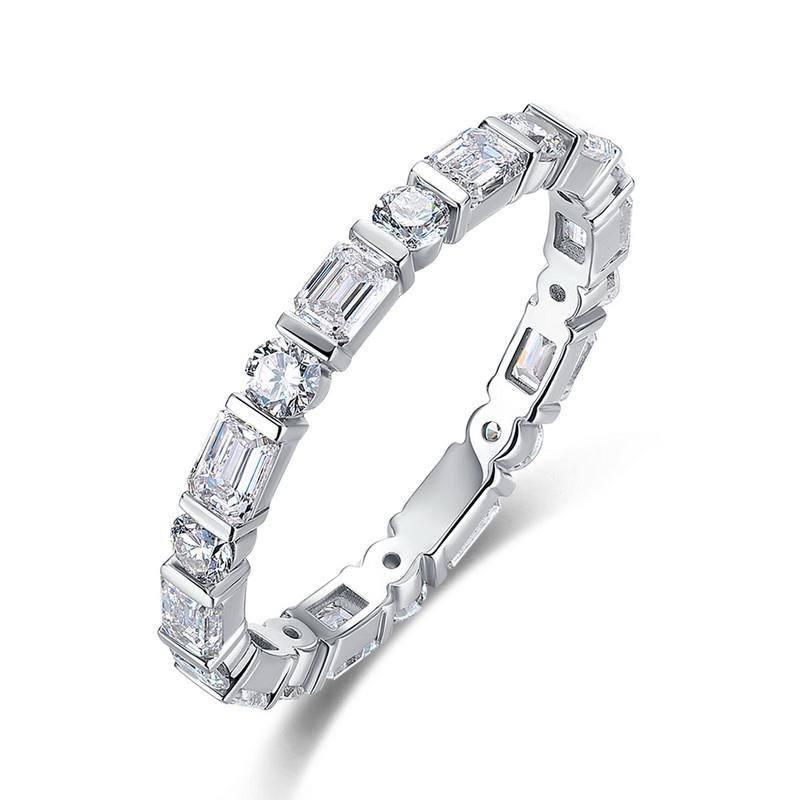Unique Elegant Full Eternity Baguette Moissanite Ring Wedding Anniversary Band