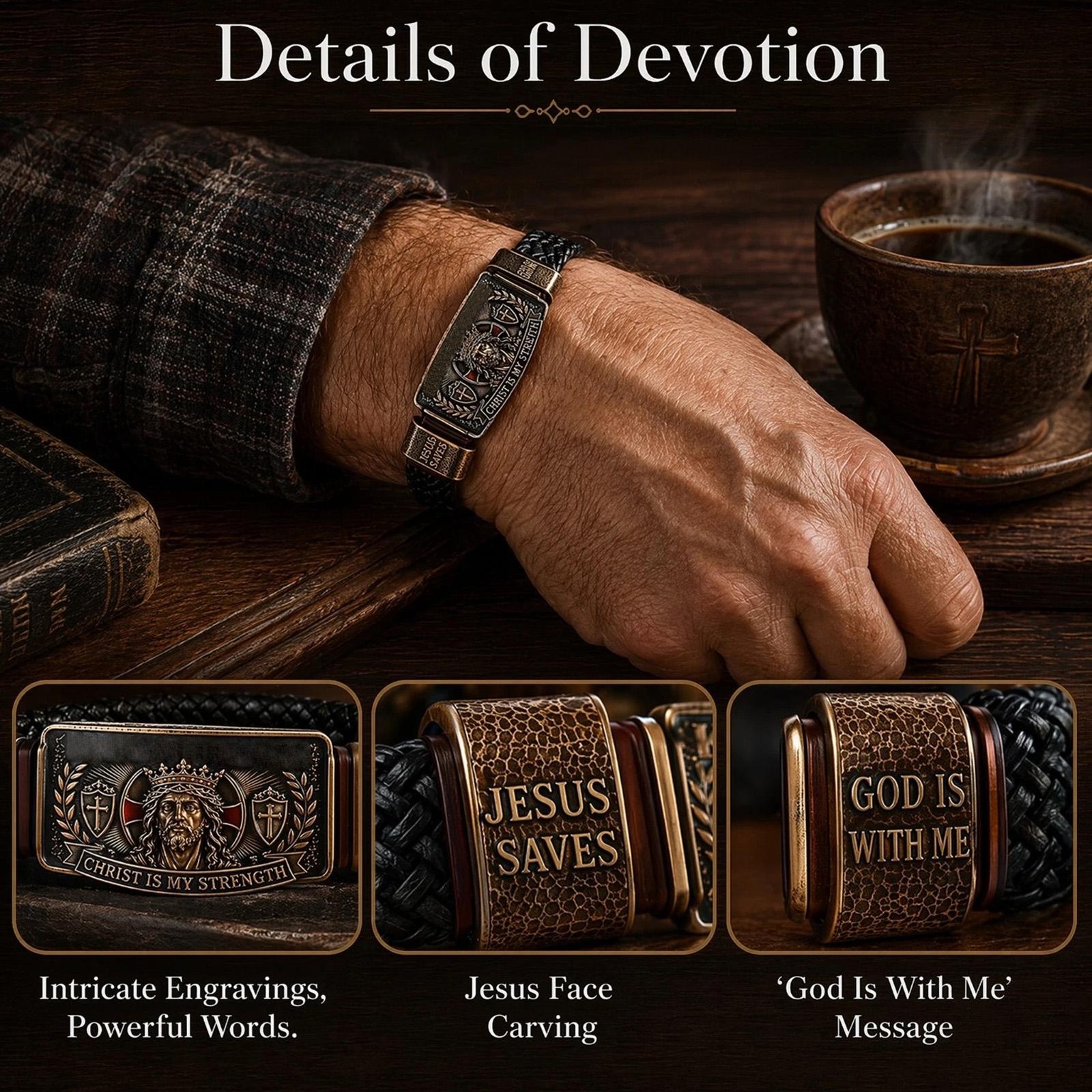 King of Kings Religious Bracelet, Adjustable Inspirational Wristband for Men