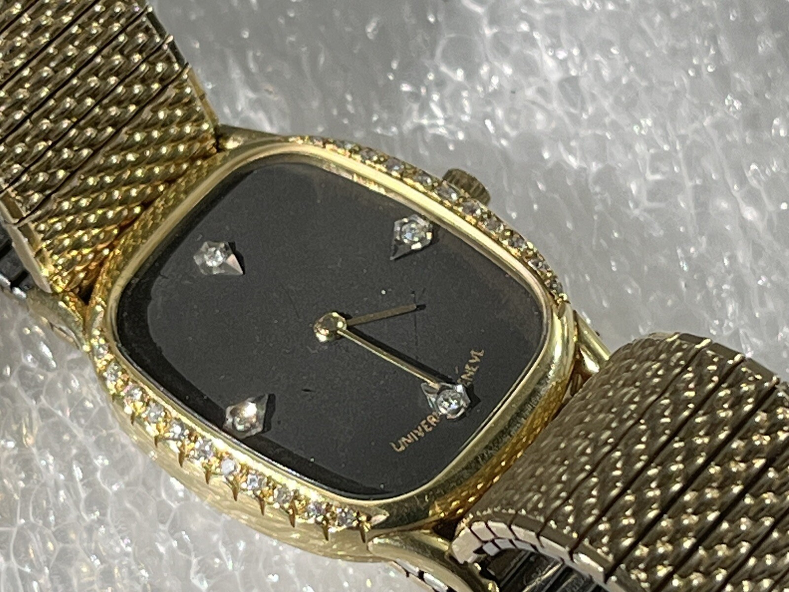 Universal Geneve 14K Gold Diamond Black Dial Swiss Watch Authentic Guaranteed!