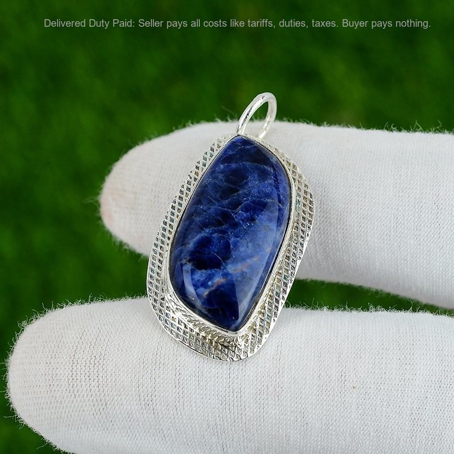 925 Sterling Silver Marquise Natural Sodalite Not Applicable Wife Ethnic Pendant