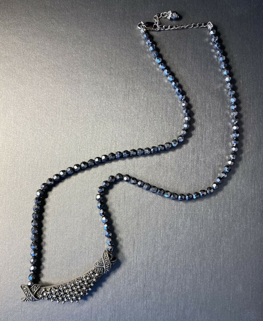 Vintage Necklace Sterling Silver Marcasite X Kiss Estate Fine Jewelry Pre-Owned