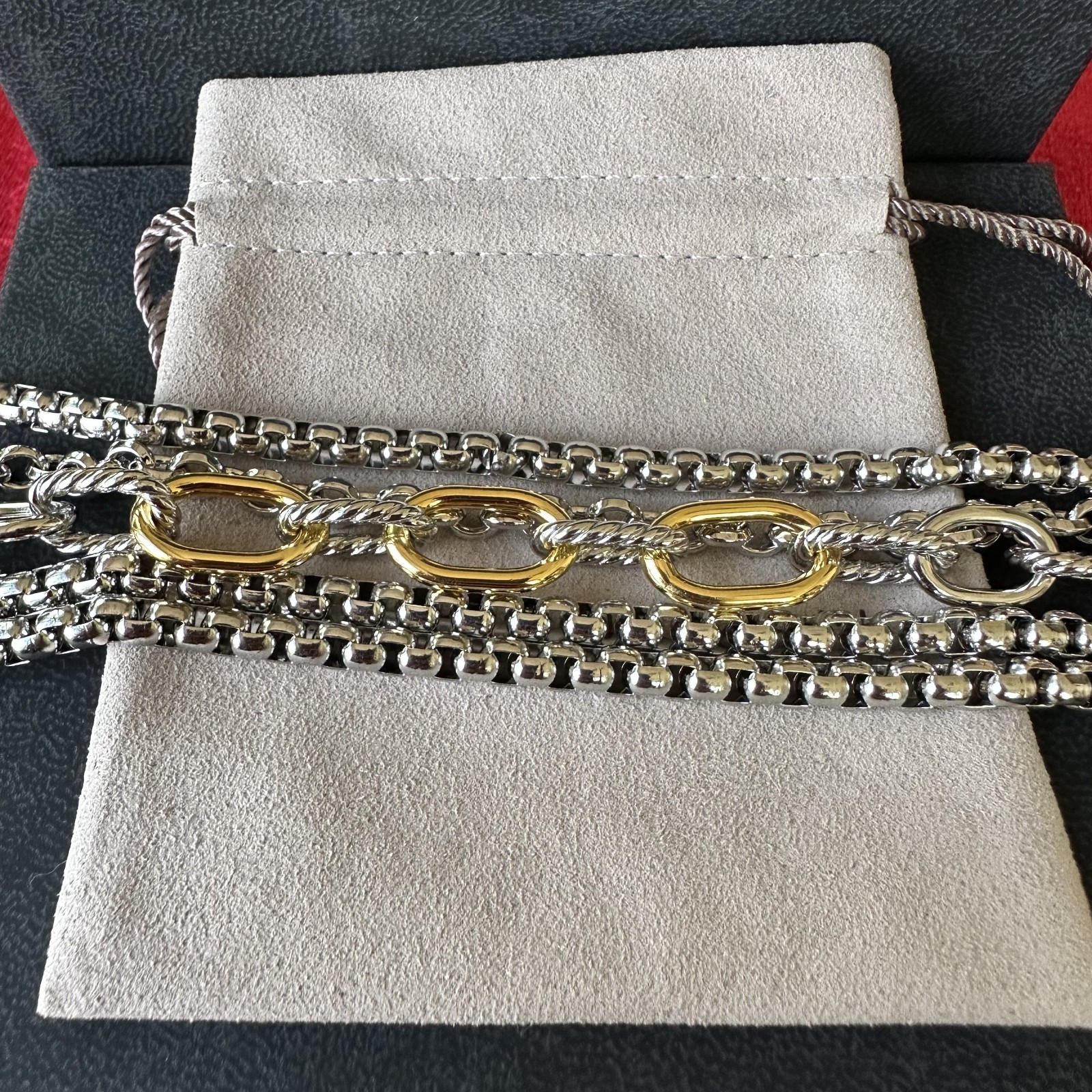 David Yurman Cable Chain Link Bracelet 925Sterling Silver 18K Gold Two Tone 21cm
