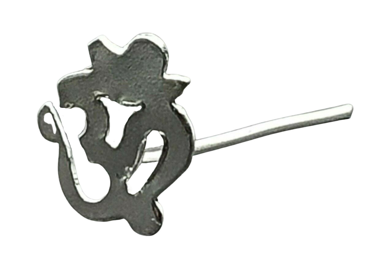 Om Nose Stud Long 25mm 18g (1mm) Fishtail Pin 925 Sterling Silver Jewellery