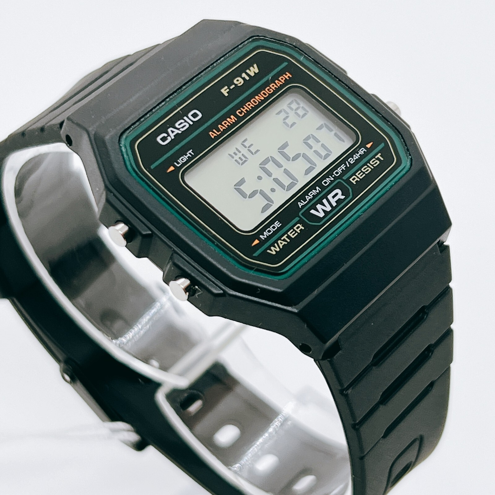 Casio Standard F-91W-3 Boys Watch Quartz Black Green Dial Digital From Japan
