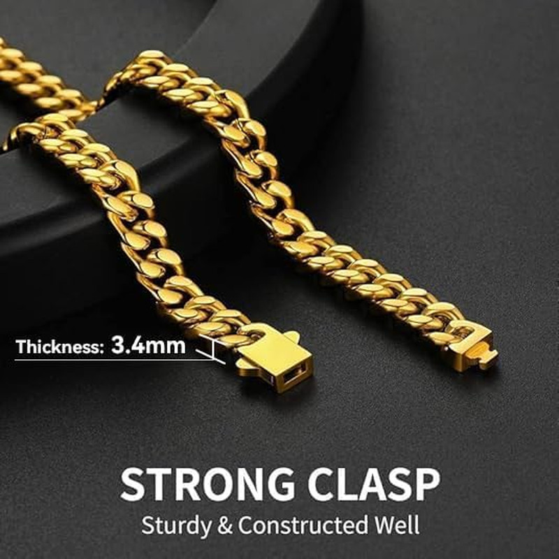 Stainless Steel Mens Cuban Link Chain, Black/ 18K Gold Plated Miami Cuban Chain