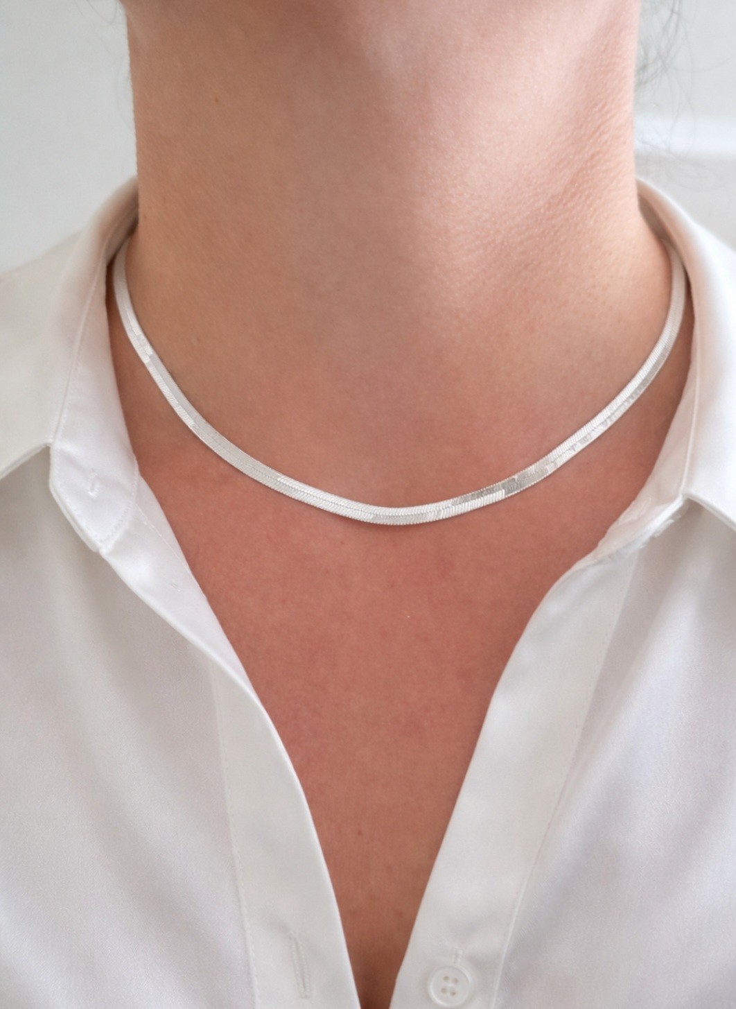 925 Sterling Silver Herringbone Necklace 45cm 18″ 4mm Flat Chain Ladies Gift