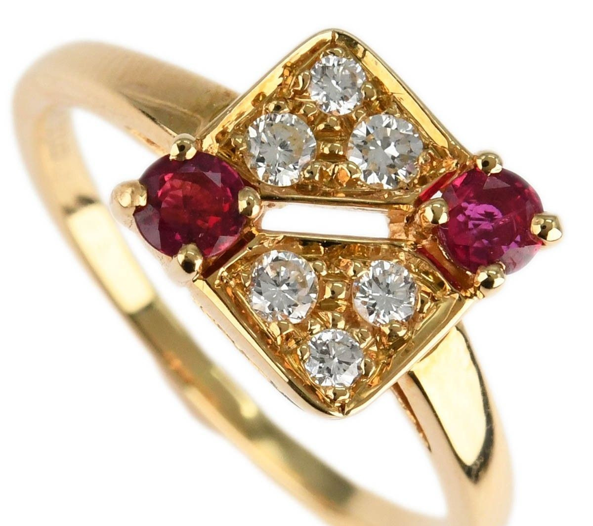 MAUBOUSSIN Ruby Diamond Ring 18kt Yellow Gold Geometric Design Fine Jewelry