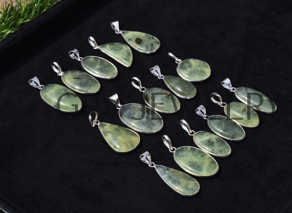 1-500 Pcs Prehnite Pendant Wholesale Lot Bulk: Silver Plated Necklace WH-19