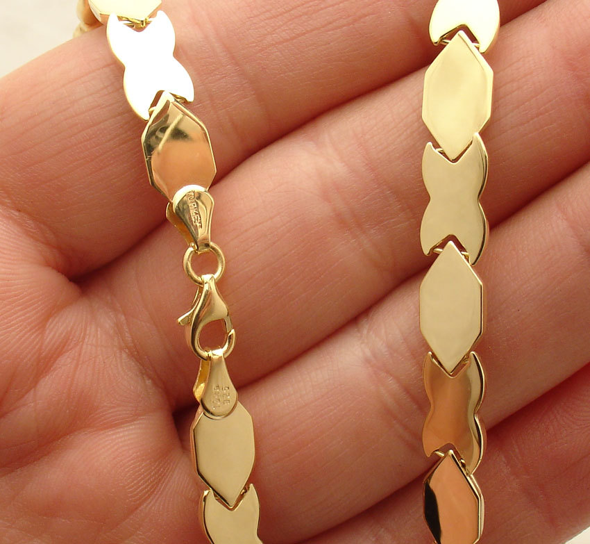 Hugs & Kisses Stampato Chain Necklace 10K Yellow White Gold Plated 925 Silver