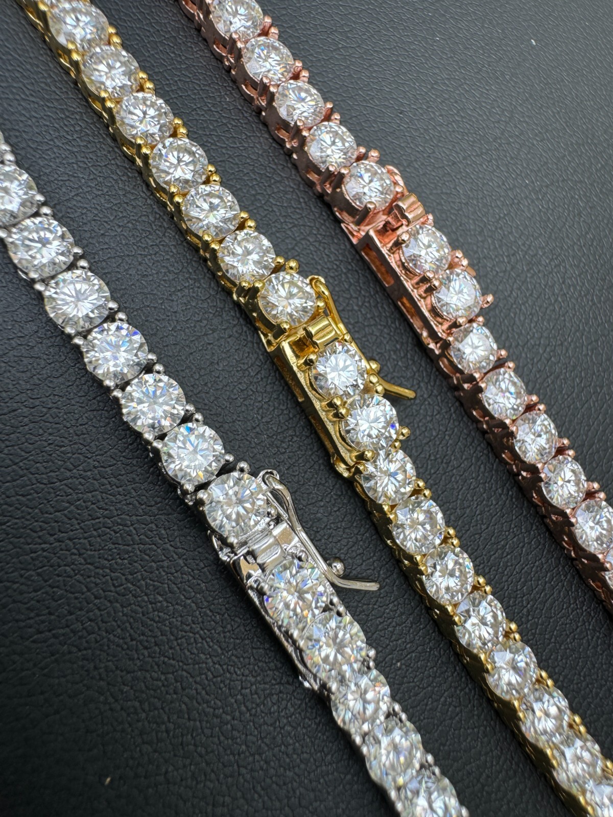 MOISSANITE Tennis Chain Real 925 Silver Yellow Rose Gold Plated Necklace 3-7mm