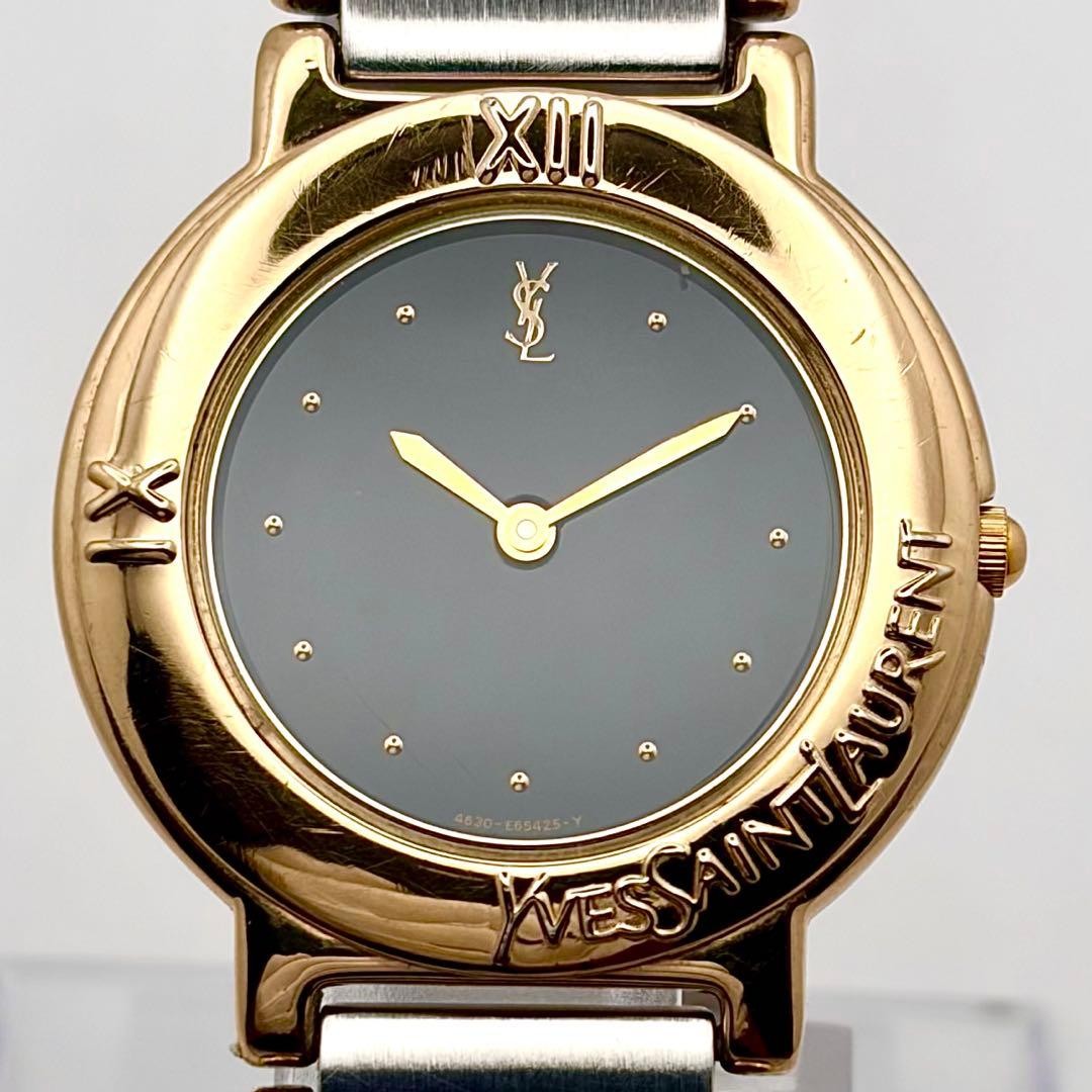 Yves Saint Laurent Boys Quartz Watch Black Dial Gold Combination Japan 0713150
