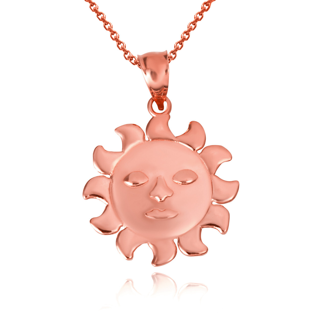 Gold Celestial Sun Face Pendant Necklace (Available in Yellow/Rose/White Gold)