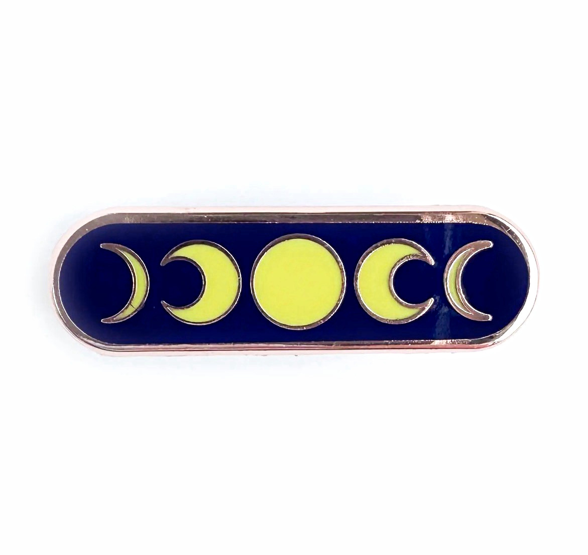 Blue & Yellow Moon Phases Rectangle Enamel Metal Pin | Celestial