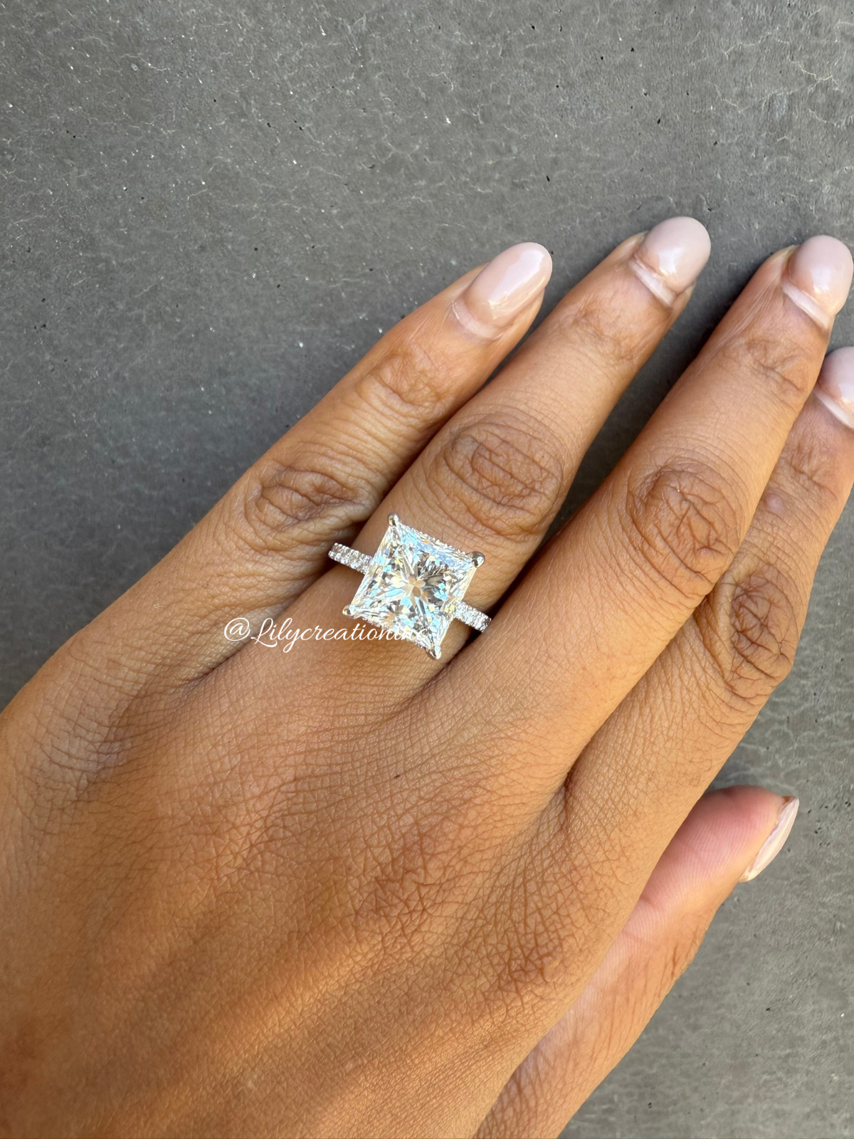 7Ct Princess IGI Certified Lab Grown Diamond Engagement Ring Pave Side Stones