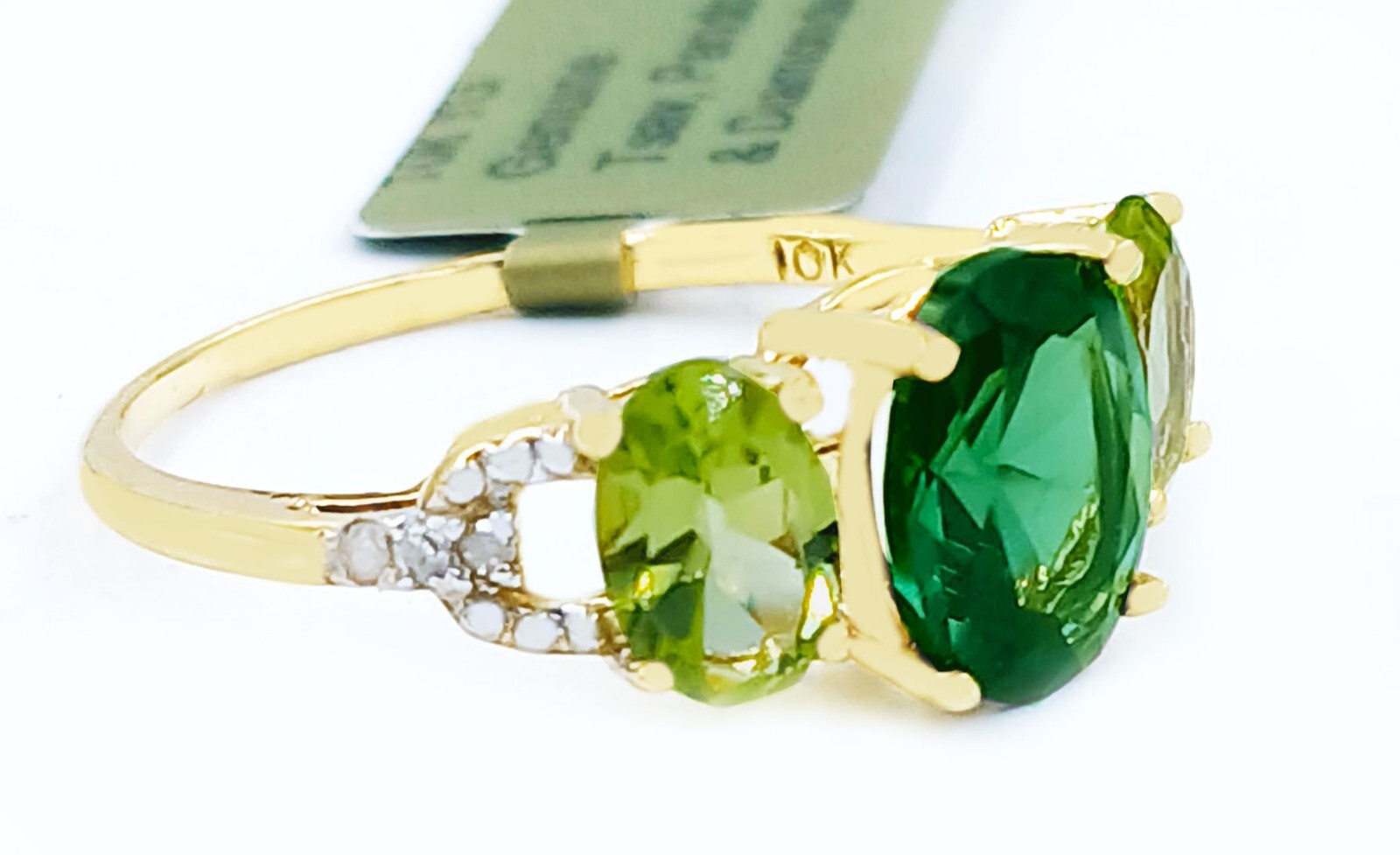 GENUINE 1.93 Cts TSAVORITE,PERIDOT & DIAMOND RING 10K SOLID GOLD -Free Appraisal