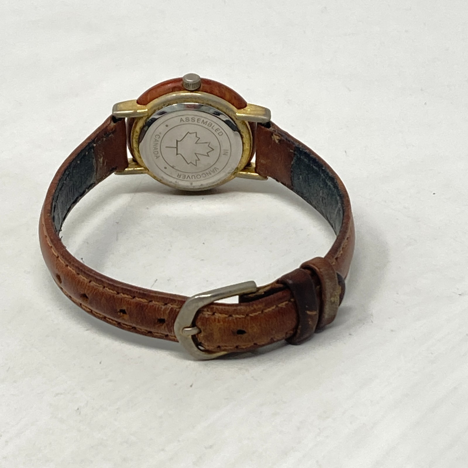 Canada Watch Women 26mm Maple Leaf Wood Leather Band New Battery 7.5″